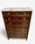 Seven-drawer, walnut, tall chest featuring a marble top, brass hardware and brass moldings. Carved flutes on the rounded...