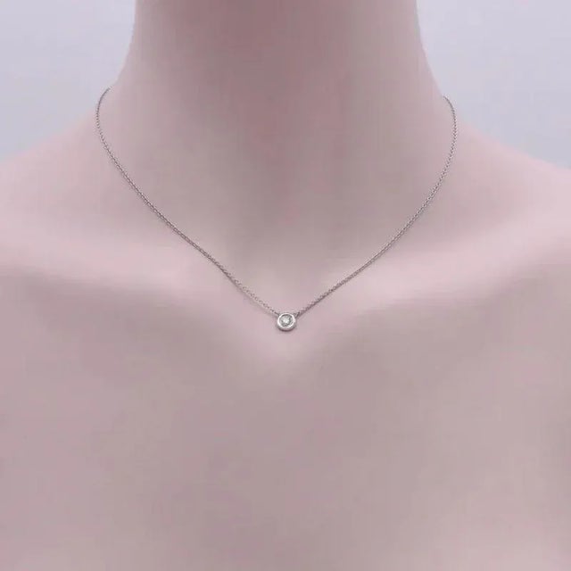 Early 21st Century 14K White Gold Bezel Set Diamond Solitaire Necklace For Sale - Image 5 of 7