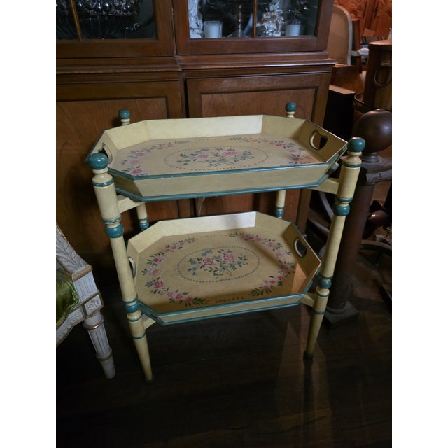 Two Tiered Tray Table With Hand Painted Finish For Sale - Image 4 of 5
