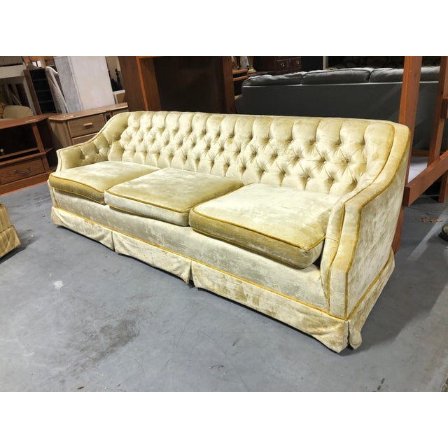 Hollywood Regency Gold Velvet Tufted Sofa Chairish