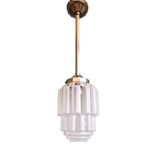 Art Deco Skyscraper Pendant Light in Frosted Glass, 1930s For Sale