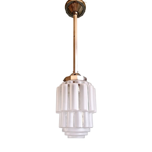 Art Deco Skyscraper Pendant Light in Frosted Glass, 1930s For Sale