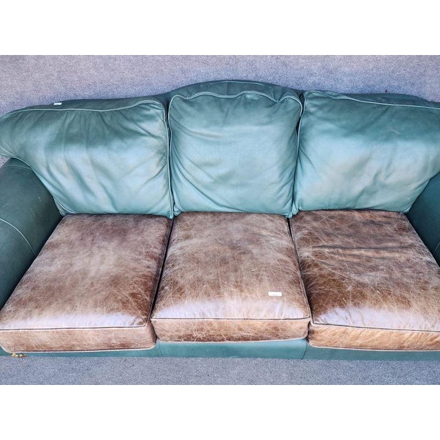 Drexel Blue and Brown Two Tone Leather Sofa With Nailheads Pella Soft Leather Unique style with buttery soft leather.