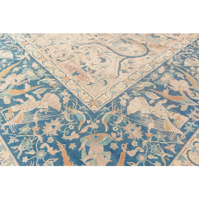 Authentic Indian Animal Botanic Handmade Wool Rug For Sale - Image 9 of 9