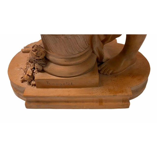 Mother and Child Terracotta Sculpture Signed Rougelet For Sale - Image 12 of 12