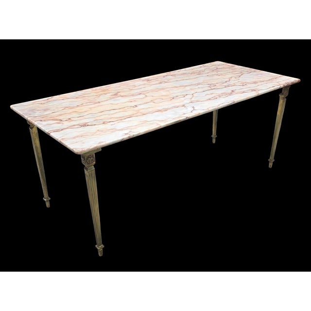 Metal Mid-Century Neoclassical Style Marble and Brass Coffee Table For Sale - Image 7 of 8