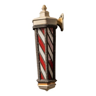 1920s Koken Stained-Glass Illuminated Wall-Mounted Barber Pole For Sale