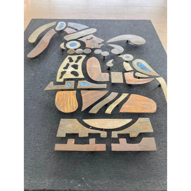 Vintage, mid century, "Divorced Metals"/ Chato Castillo (Taxco)-style mixed metal and turquoise on wood board wall...