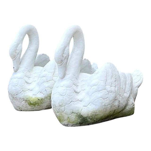 Vintage Cast Concrete Swan Planters - Pair For Sale
