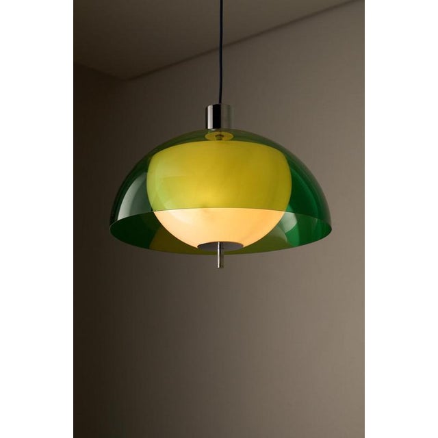 Space Age Green Semi-Sphere Pendant with White Diffuser, 1970s For Sale - Image 3 of 10