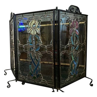 Late 19th Century Art Nouveau Fireplace/ Tea Screen -Tiffany Glass Style For Sale