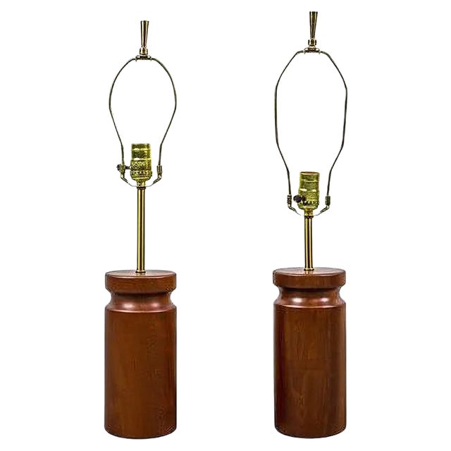 Cherry Wood Table Lamps by Arden Riddle, 1950s, Set of 2 For Sale