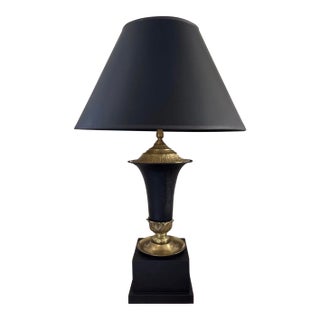 Mid 20th Century Black and Brass Gold Neoclassical Lamp For Sale