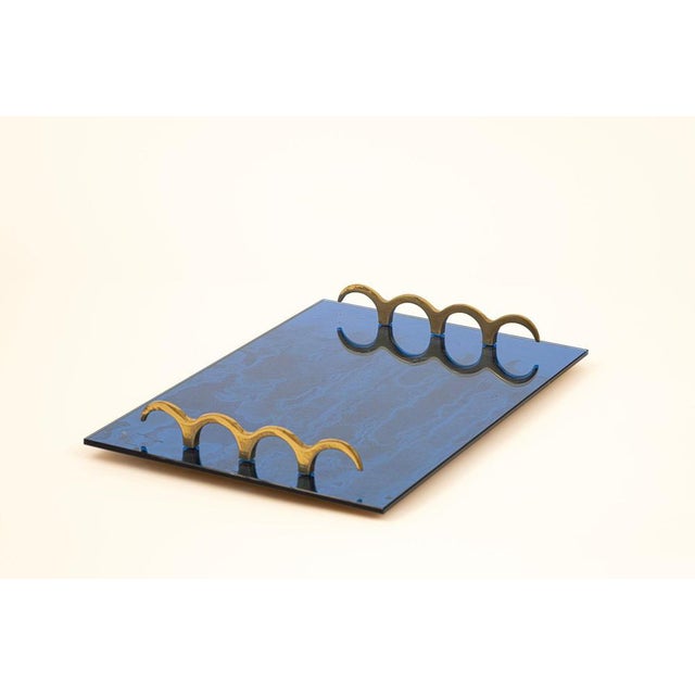 Blue Glass and Brass Tray, 1960s For Sale - Image 4 of 6