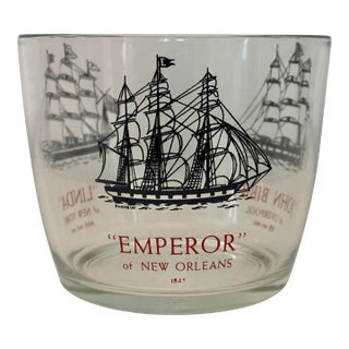 Vintage Nautical Clipper Ship Glass Ice Bucket For Sale
