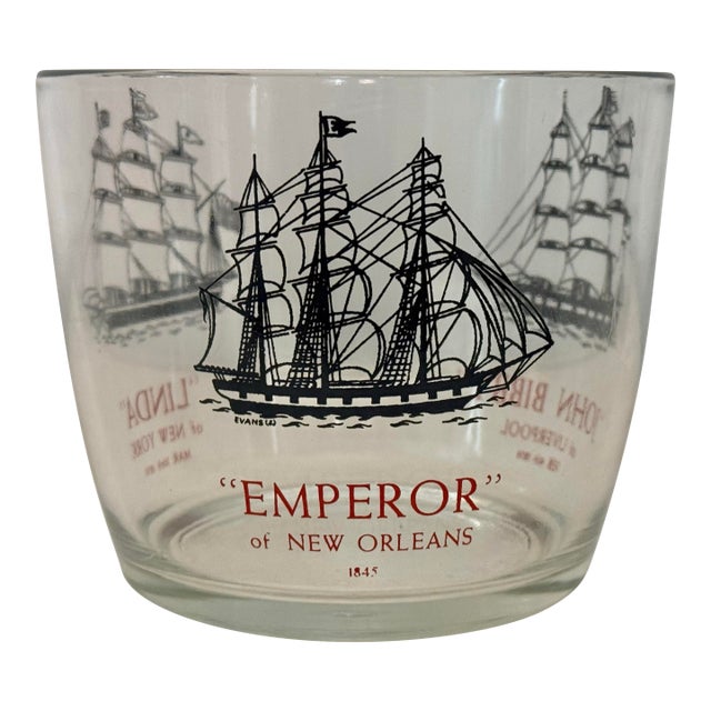 Vintage Nautical Clipper Ship Glass Ice Bucket For Sale