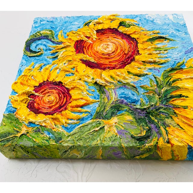 Textile Contemporary “Sunflowers” – Original Impasto Oil Painting by Paris Wyatt Llanso For Sale - Image 7 of 7
