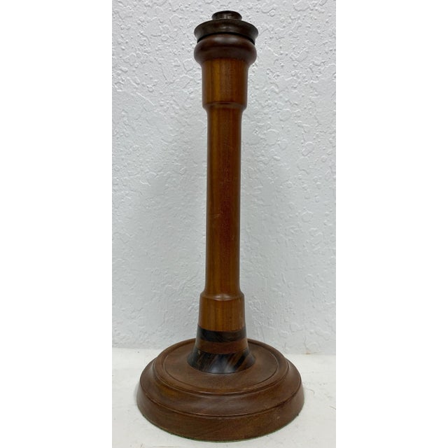 Brown Pair of Vintage Two-Tone Wooden Candlesticks With Brass Bobeche From England. For Sale - Image 8 of 12