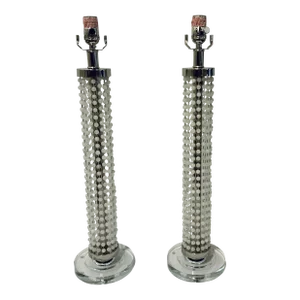 Currey & Co. Modern Faux Pearl Strand Nickel Table Lamps Pair Prototypes