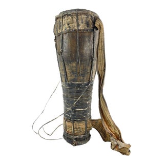 Early 20th Century Borana Oromo Tall Drum with Hide and Carry Strap Kenya For Sale