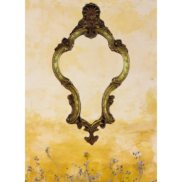 Antique Venetian Rococo Gilt Wall Mirror With Olive Green Highlights, Grotto Style, Italy For Sale In Tampa - Image 6 of 8
