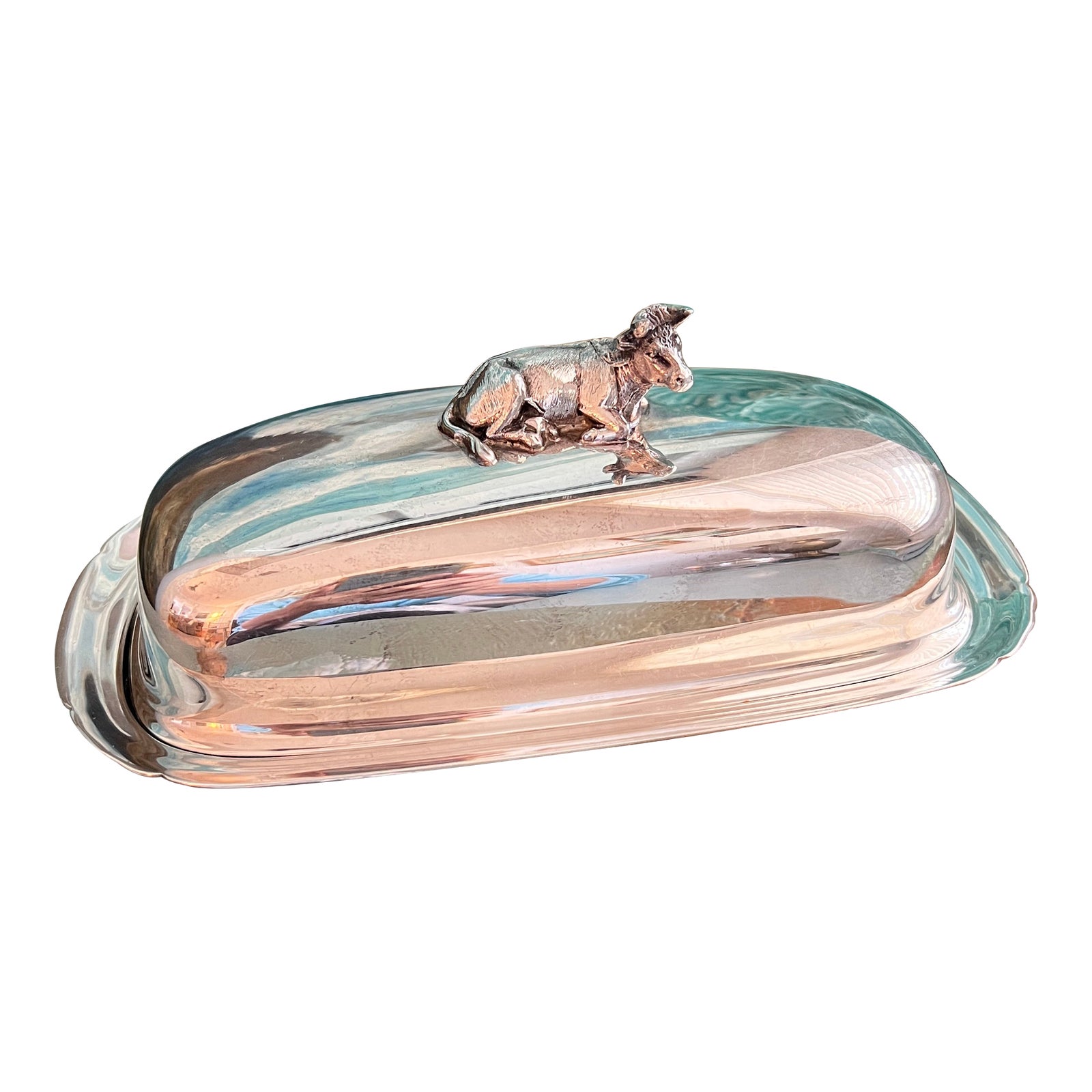Antique Reed & Barton Silverplate Butter Dish With Cow Finial and Glass ...