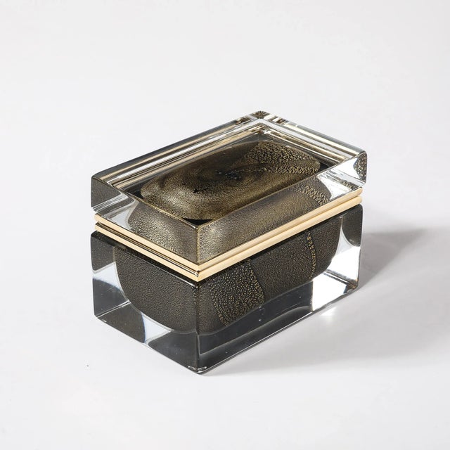 Modernist Hand-Blown Murano Glass Box in Black W/ 24Karat Gold Flecks & Brass For Sale - Image 18 of 18