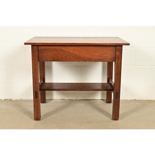 Lifetime Furniture Antique Mission Oak Arts & Crafts Desk or Library Table, Circa 1910 For Sale - Image 16 of 17