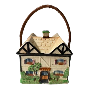 Vintage Mid 20th Century Thatched Cottage Cookie Jar or Biscuit Jar, Made in Occupied Japan