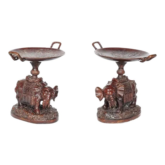 Elephant Form Patinated Bronze Tazzas - A Pair For Sale