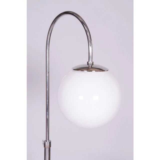 Czech Adjustable Chrome Floor Lamp in Steel and Milk Glass, 1930s For Sale - Image 6 of 10