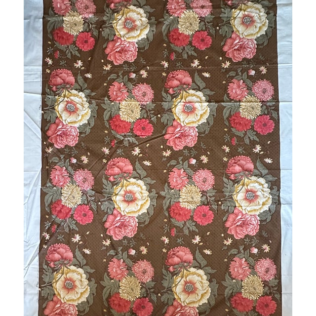 This is lovely screen printed 1980s vintage floral chintz fabric made by B & G. The vintage fabric is 56" wide with a 3...