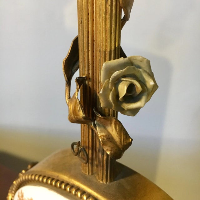 1910s C. 1910 French Gilt and Tole Lamp With Porcelain Cartouche For Sale - Image 5 of 12