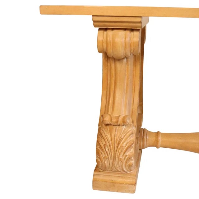 Traditional Baroque Inspired Double Pedestal Base Wood Console Table For Sale - Image 3 of 6