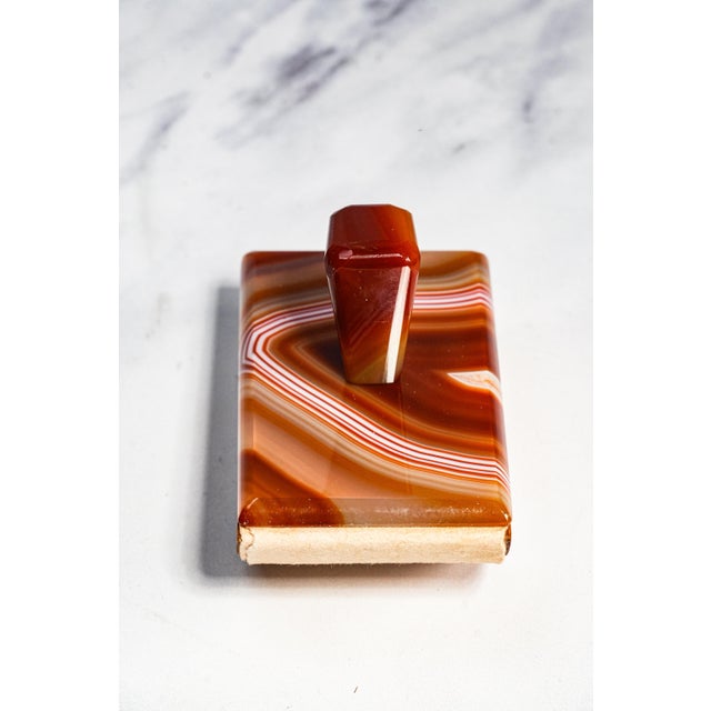 Stately Polished Carnelian Agate Stone Antique Desk Ink Blotter Office Home Decor Paperweight For Sale - Image 9 of 12