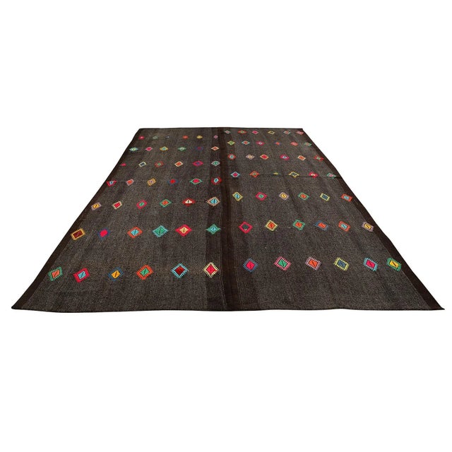 Vintage handwoven modern kilim rug from Afyon region of Turkey. Approximatelly 50-60 years old. In very good condition.