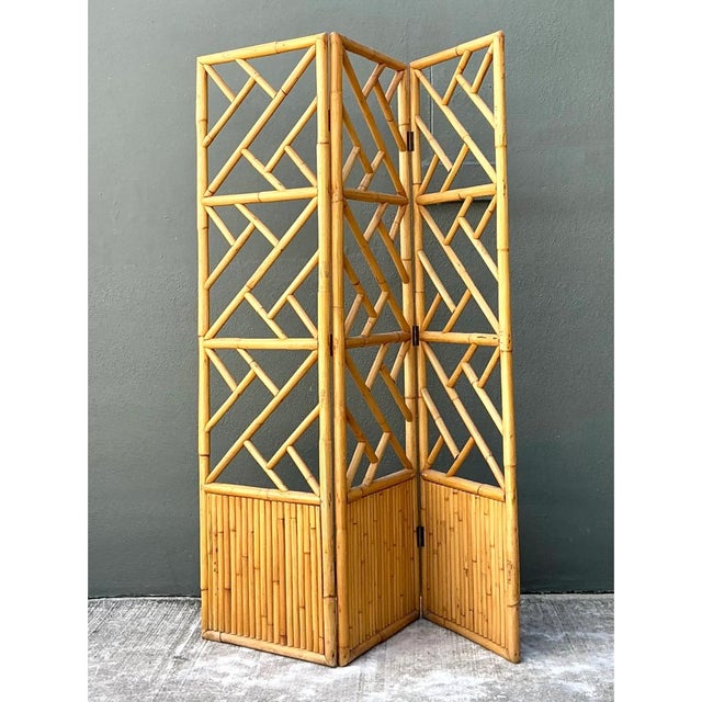 Vintage Rattan Chinese Chippendale Folding Screen For Sale - Image 4 of 12