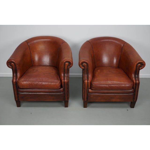 Vintage Dutch Cognac Leather Club Chair, 1970s, Set of 2 For Sale - Image 6 of 18