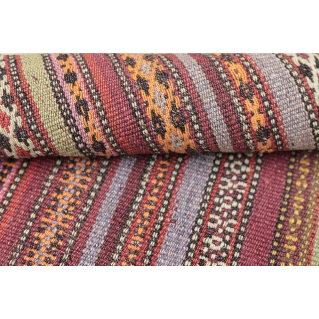 1960s Vintage Striped Very Old Natural Wool Kilim Runner Rug For Sale - Image 11 of 13