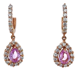 2.86 Carat Pink Sapphire Diamond Rose Gold Drop Earrings, A Pair