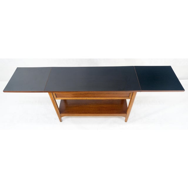 Mid Century Modern Walnut Drop Leaf One Drawer Serving Table Server MINT For Sale - Image 6 of 11