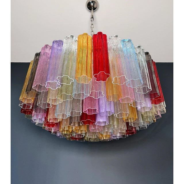 Large Murano Glass Chandelier with 101 Multicolored Tube Glasses, 1990s For Sale - Image 14 of 16