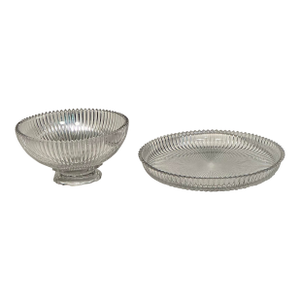 Vintage Ribbed Glassware Footed Bowl and Matching Underplate, Circa 1930s to the 1960s