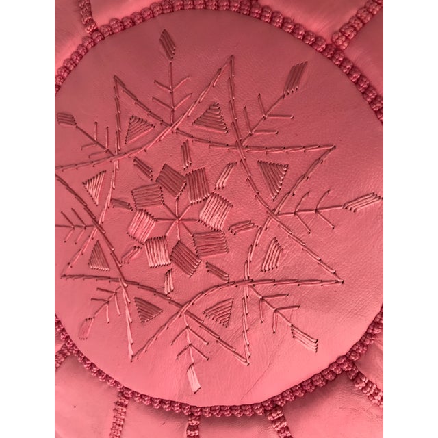 2020s Moroccan Leather Pink Pouf Cover For Sale - Image 5 of 9
