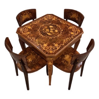 Vintage F.lli Jannuzzi Sorrento Italian Marquetry 5-in-1 Game Table Set With 4 Chairs For Sale