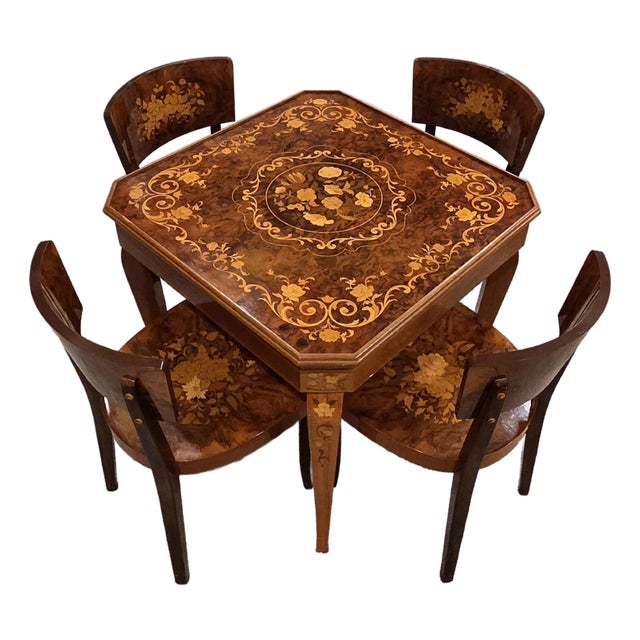 Vintage F.lli Jannuzzi Sorrento Italian Marquetry 5-in-1 Game Table Set With 4 Chairs For Sale