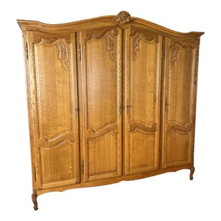 Vintage French Louis XVI Style Oak Wardrobe For Sale