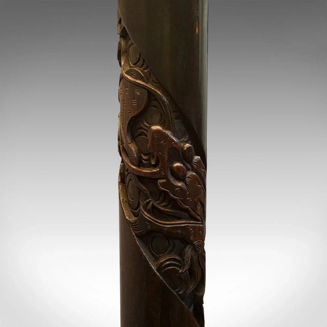 Vintage Mid 20th Century Art Deco Oriental Mahogany Carved Lamp For Sale - Image 11 of 13