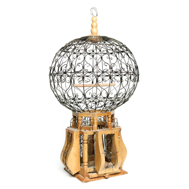 Victorian Mid 20th Century Victorian Style "Balloon" Bird Cage Wood and Iron For Sale - Image 3 of 3