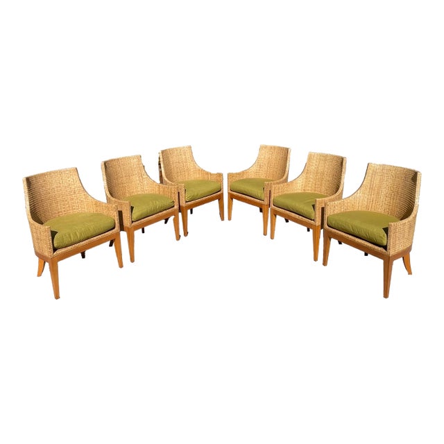 Stunning dining chair set of 6 by designer Orlando Diaz-Azcuy, for the iconic McGuire furniture brand. Comprised of woven...
